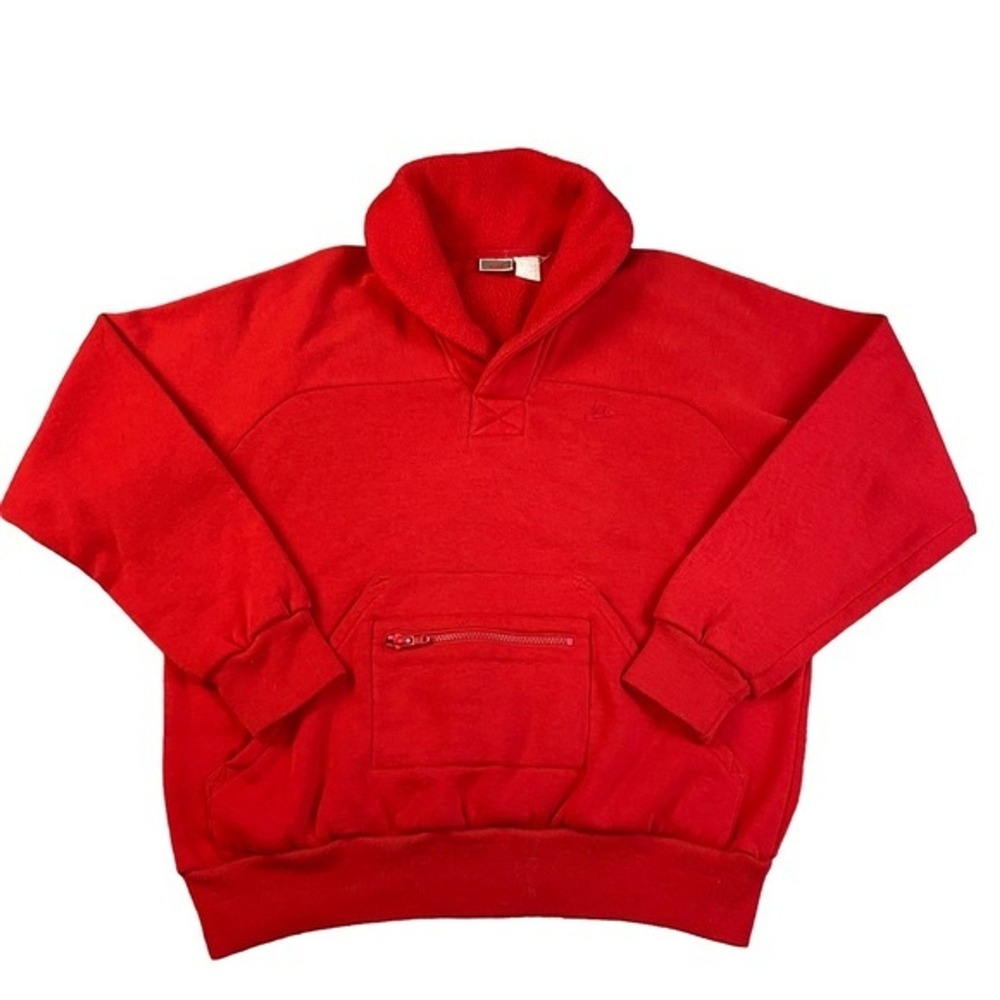 Vintage Nike Shawl‎ Collar Sweatshirt Mens Medium Red Zip Pocket 80s 90s Taiwan